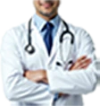 Dokter spesialis bedah payudara mengenakan jas medis