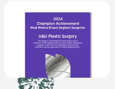 2024 Champion Achievement — Klinik Bedah Plastik U&U, klinik dengan operasi implan payudara Motiva terbanyak